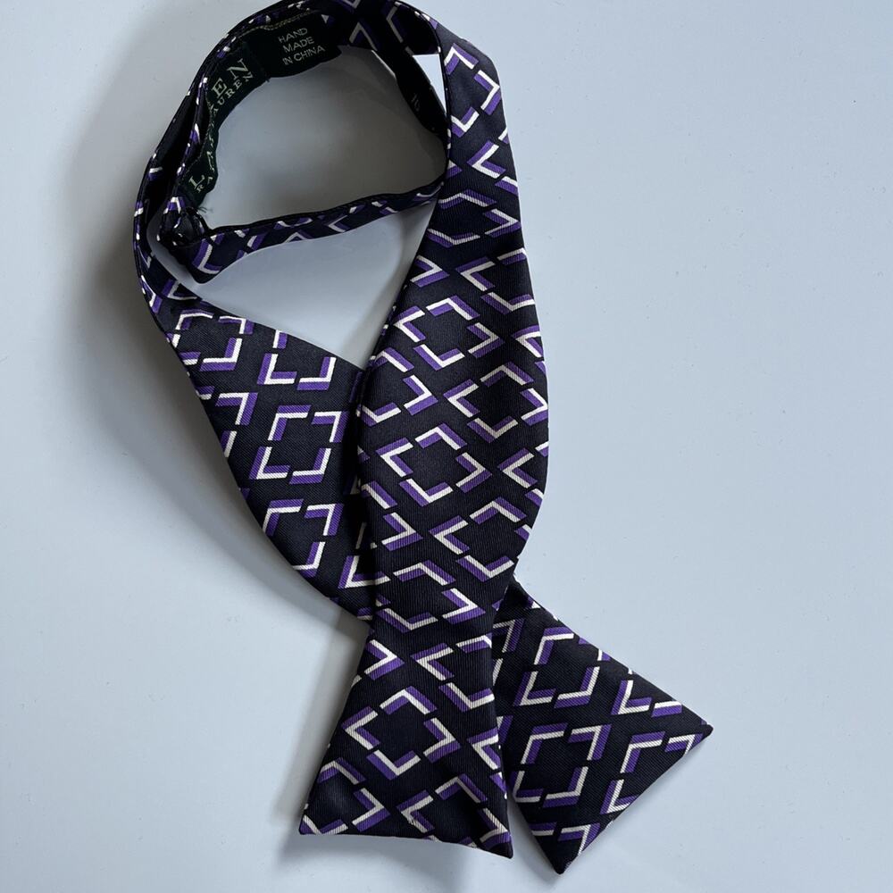 Lauren Ralph Lauren Silk BowTie Black Purple Geometric Adjustable Classic Preppy